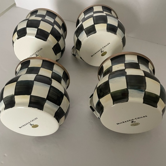 Mackenzie-Childs Courtly Check Coffee Mugs or Teacups Black & White Set of 4 - Picture 3 of 5